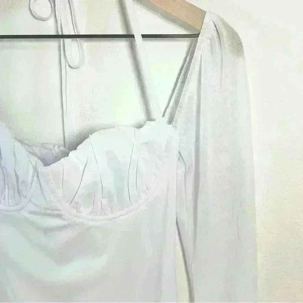 NWT Princess Polly | Dyer Sheer Sleeve White Mini Dress Low Impact | Size US 2 - Picture 7 of 16